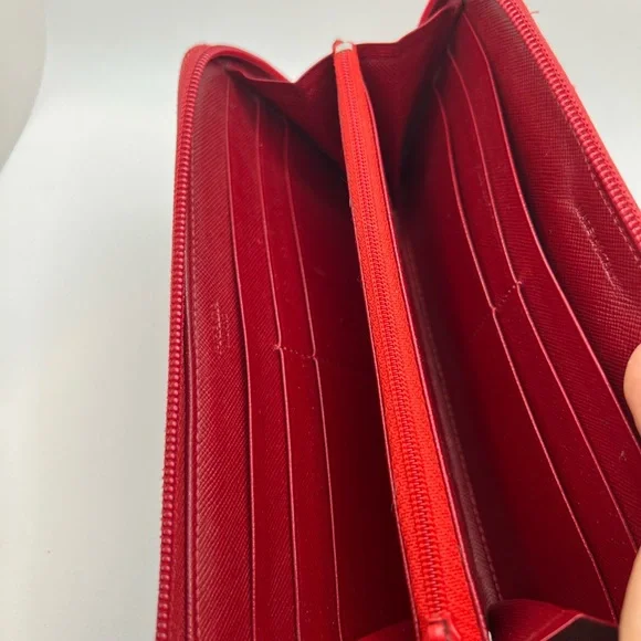 GUC Prada Tessuto Red Nylon Zip Long Wallet with Box